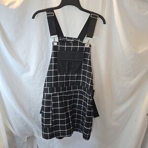 Hot Topic Black & White Grid Print Shortalls Women's S Bib Cargo Buckles Y2K 90s